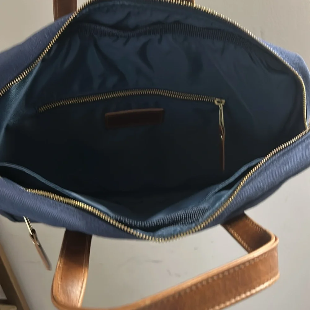 Hudson Sutler Heritage Slim Briefcase navy with leather handles
